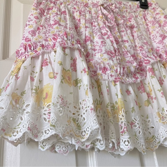 LoveShackFancy Becca Pink Floral Eyelet Ruffles Mini Skirt Size M - Picture 4 of 14